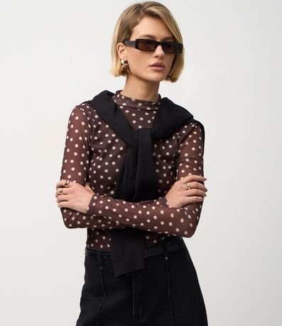 Blusa Manga Larga en Tule con Estampado Lunares