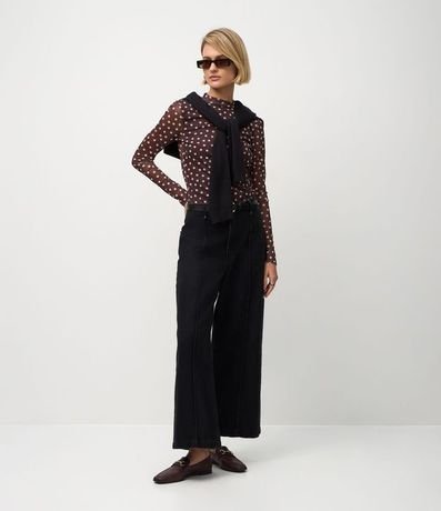 Blusa Manga Larga en Tule con Estampado Lunares 2