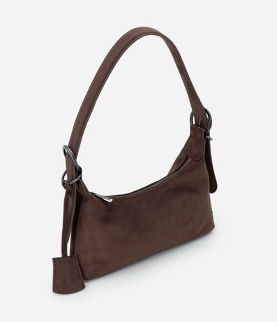 Cartera Shoulder Pequeña en Gamuza con Textura Crocco y Hebillas