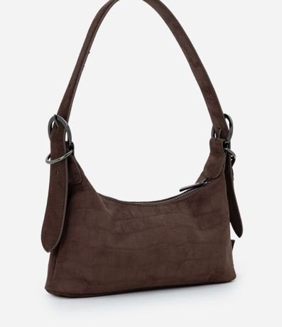 Cartera Shoulder Pequeña en Gamuza con Textura Crocco y Hebillas 3