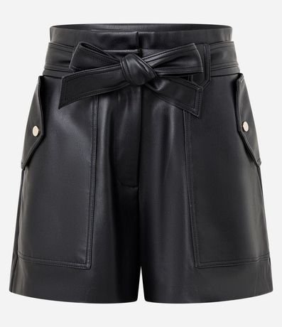 Short en PU con Cintura Elástica y Lazo 5