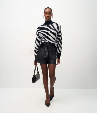 Short en PU con Cintura Elástica y Lazo