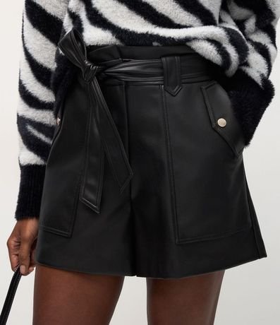 Short en PU con Cintura Elástica y Lazo 3
