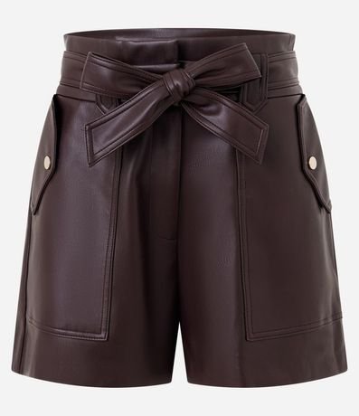Short en PU con Cintura Elástica y Lazo 6