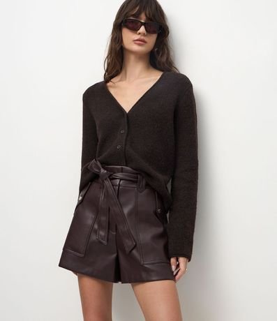 Short en PU con Cintura Elástica y Lazo