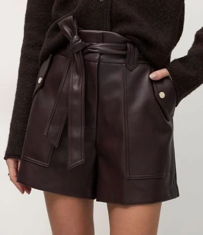 Short en PU con Cintura Elástica y Lazo 3