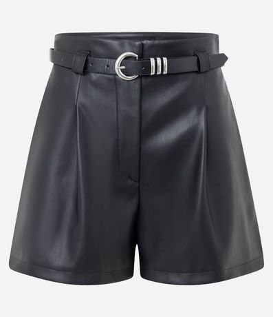 Short Corto en PU con Cinturón y Hebilla Metálica 5