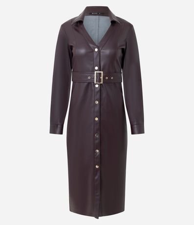 Vestido Chemise Midi en PU con Cinturón Ajustable 4