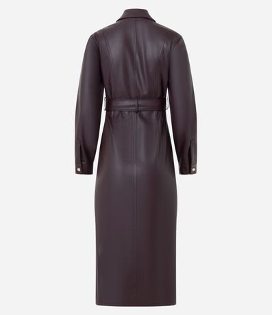 Vestido Chemise Midi en PU con Cinturón Ajustable 5