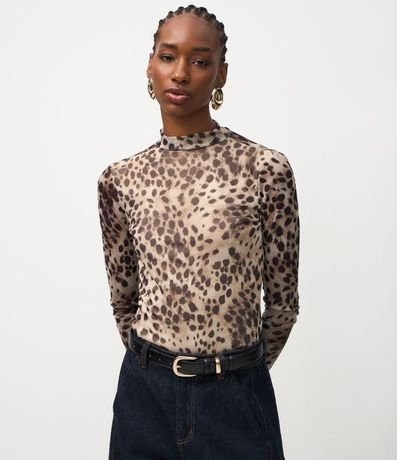 Blusa Manga Larga en Tule con Estampado Animal Print