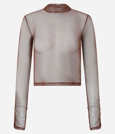 Blusa en Tule con Cuello Alto y Fruncidos 4