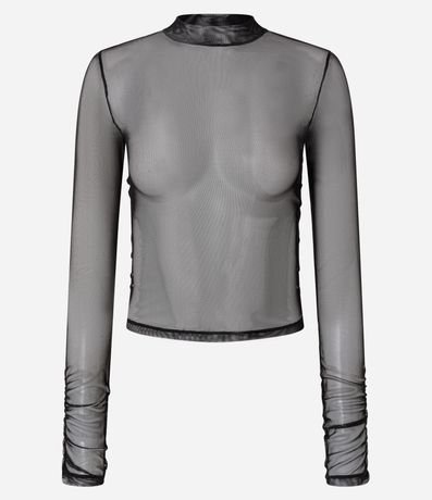 Blusa en Tule con Cuello Alto y Fruncidos 4