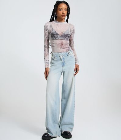 Blusa en Tule con Manga Larga y Estampado Vintage 2