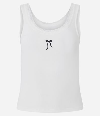 Blusa Musculosa en Rib con Moña Bordado y Encaje 4