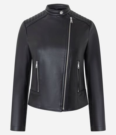 Campera Biker en PU con Capitoneada en el Hombro y Fechamentos en Cremallera 5