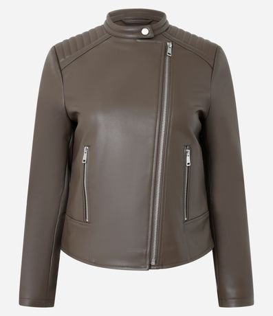 Campera Biker en PU con Capitoneada en el Hombro y Fechamentos en Cremallera 5