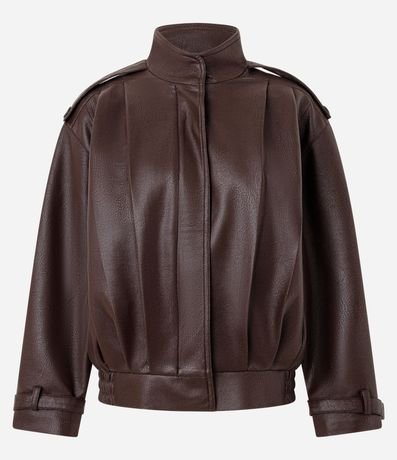 Campera Oversized en PU con Pliegues Marcadas y Hebillas en el Puño 6