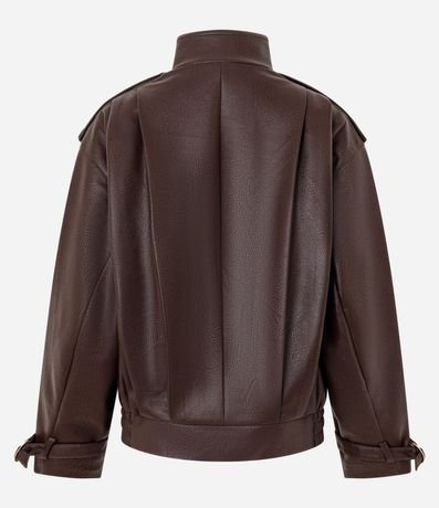 Campera Oversized en PU con Pliegues Marcadas y Hebillas en el Puño 7