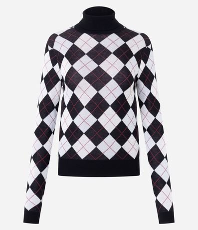 Blusa Punto Argyle de Cuadros con Cuello Alto 6