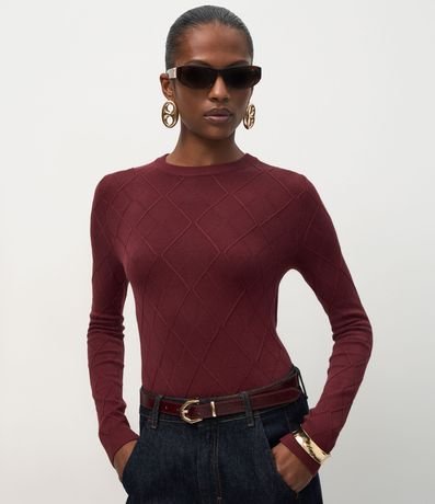 Blusa Regular en Punto Texturizado con Manga Larga
