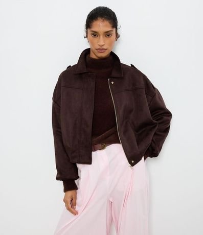 Campera Bomber Gamuza con Cuello Clásica