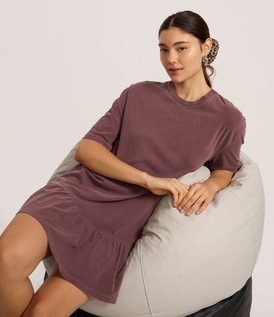 Vestido T-shirt en Algodón con Volado en el Bajo