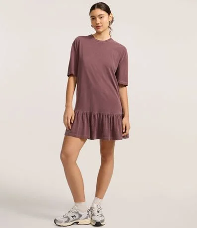 Vestido T-shirt en Algodón con Volado en el Bajo 2