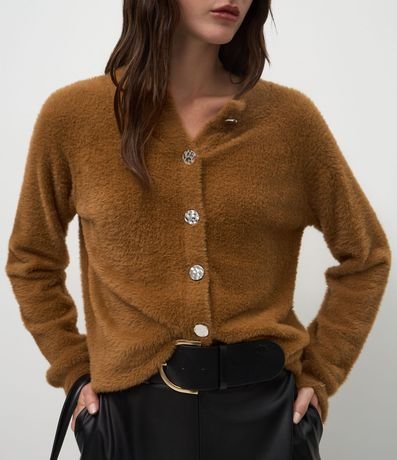 Cardigan Regular en Tricot con Textura Peluche 4