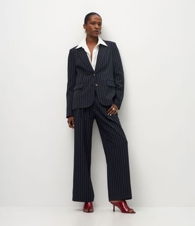 Pantalón Wide Leg de Sastrería con Estampa Rayas Finas