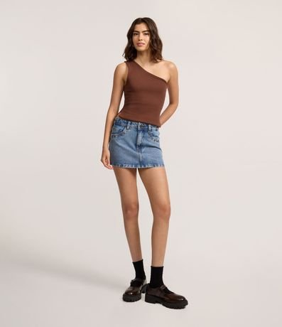 Pollera Corta Cintura Mediana en Jeans con Tachas Metalizadas