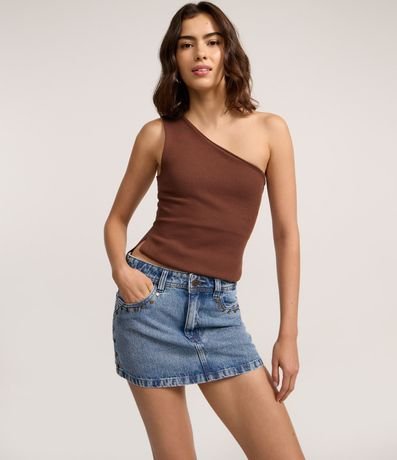 Pollera Corta Cintura Mediana en Jeans con Tachas Metalizadas 2