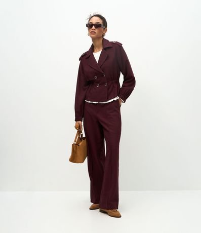 Pantalón Wide Leg en Viscosa con Cintura Alta y Botones Delanteros