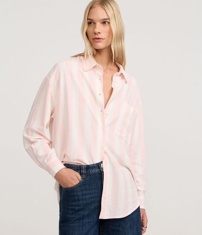 Camisa alargada en Viscolino con Rayas verticales