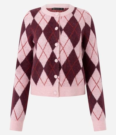 Cardigan Corto en Punto con Estampa de Cuadros 5