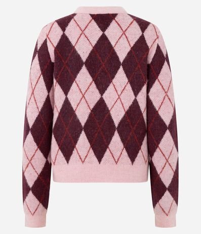 Cardigan Corto en Punto con Estampa de Cuadros 7
