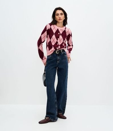 Cardigan Corto en Punto con Estampa de Cuadros 2