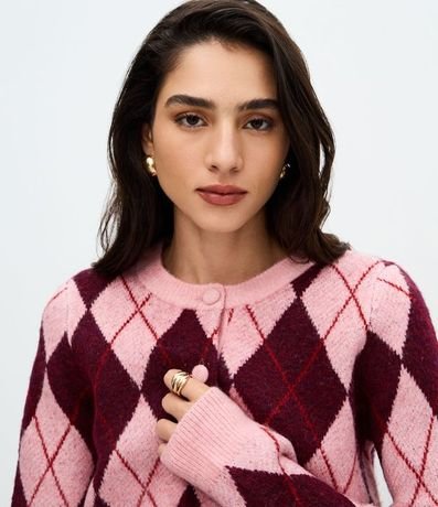 Cardigan Corto en Punto con Estampa de Cuadros 3