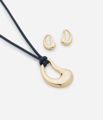 Conjunto de Collar Cordón con Colgante y Caravana Orgánico Dorada