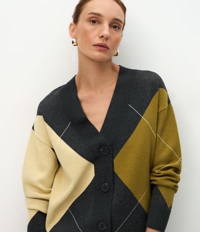 Cardigan en Punto con Estampado de Cuadros 3