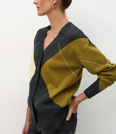 Cardigan en Punto con Estampado de Cuadros 4