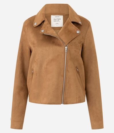 Campera en Gamuza con Cremallera Asimétrica