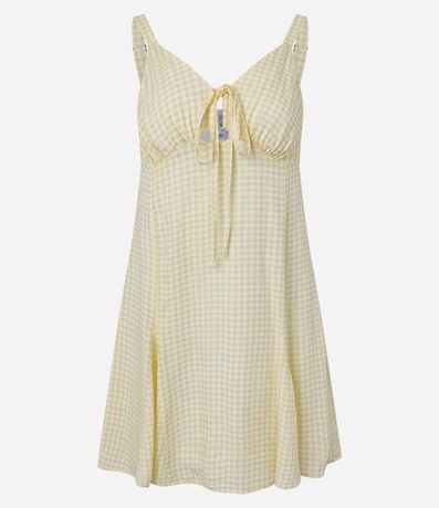 Vestido Corto Evasê en Viscosa con Estampado de Cuadros 4