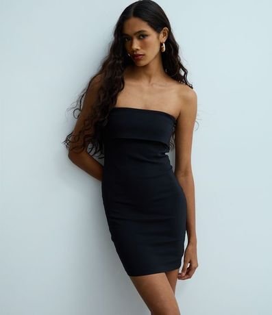 Vestido Corto sin Breteles en Bengalina con Canesú Doblada