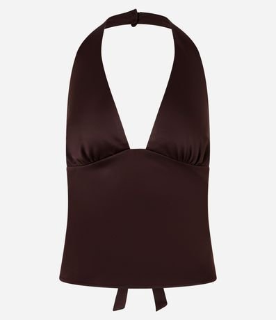 Blusa en Satén Frente Única con Lazo en la Espalda 3