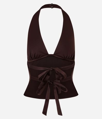 Blusa en Satén Frente Única con Lazo en la Espalda 5