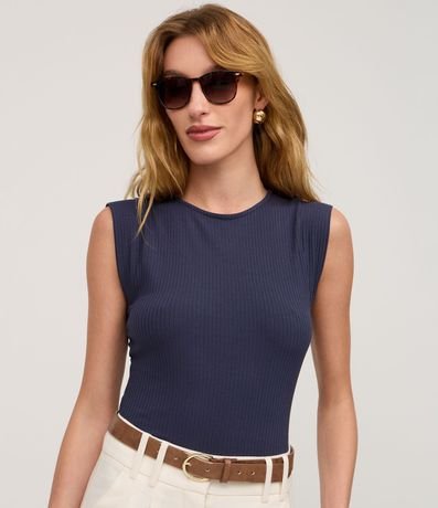 Blusa Acanalada en Viscosa con Cuello Redondo