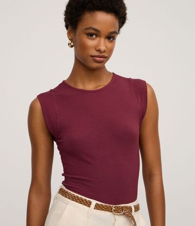 Blusa Acanalada en Viscosa con Cuello Redondo