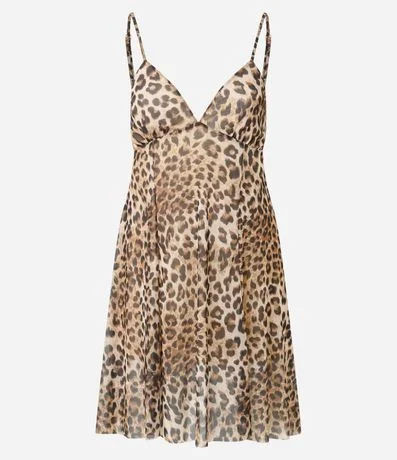 Vestido Godê en Tule con Breteles Finos y Estampa Animal Leopardo 6