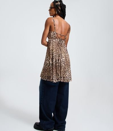 Vestido Godê en Tule con Breteles Finos y Estampa Animal Leopardo 3