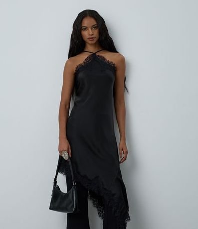 Vestido en Satén con Escote Halter y Bajo Assimétrica 5